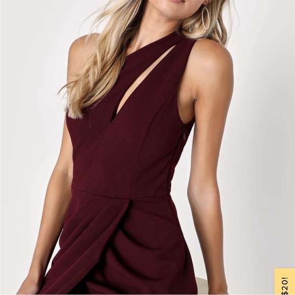 Lulu’s So Flirty Burgundy One-Shoulder Cutout Asymmetrical Dress - Picture 4 of 11